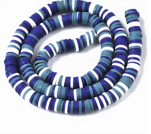 6mm Blue Multi Heishi Bead Strands, Flat Round Polymer Clay Beads, 314 –  Beadstobows