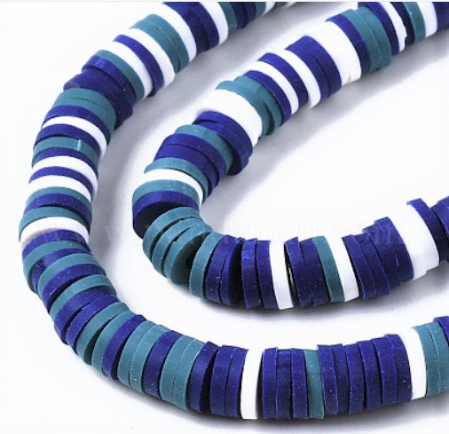 Blue, Purple, White Clay Beaded Bracelet 