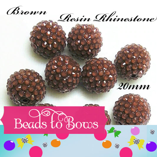 10 Ct. Brown 20mm Rhinestone Beads, Clear Bubblegum Bead, Chunky Rhinestone Gumball Bead, Bubblgum Bead Supply, Chunky Bead