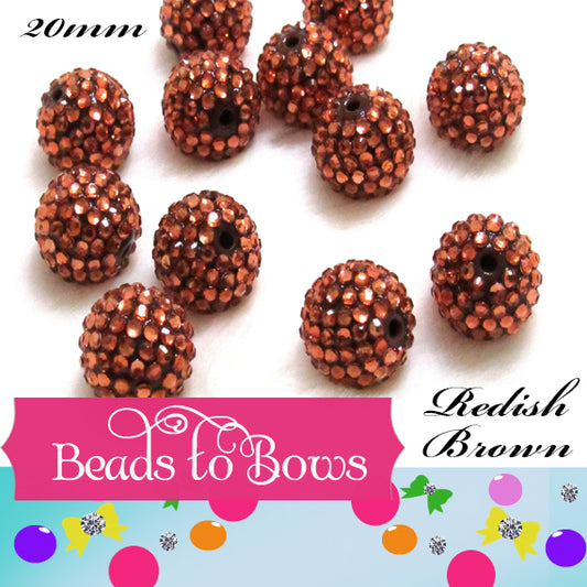 10 Ct. Reddish Brown 20mm AB Rhinestone Beads, Clear Bubblegum Bead, Chunky Rhinestone Gumball Bead, Bubblgum Bead Supply, Chunky Bead