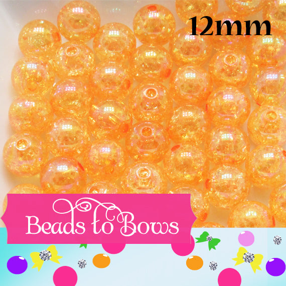 12mm AB Orange Crackle Bubblegum Beads, Gumball Beads, Chunky Necklace Beads, Bubblegum Beads, Chunky Bead Supply, Crackle Beads