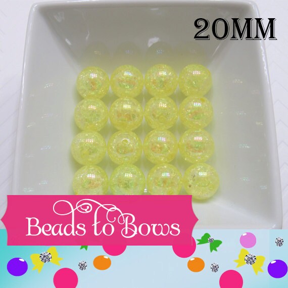 20mm Yellow AB Crackle Beads, Chunky Transparent AB Crackle Beads, Acrylic Round Gumball Crackle Beads, Bubblegum Bead Supply, Crackle Bead