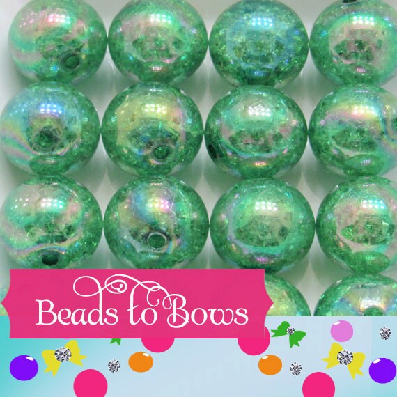 AB 20mm Dark Green  Bubblegum Crackle Beads, Chunky Transparent AB Crackle Beads, Acrylic Round Gumball Beads, Bubblegum Necklace Supply,