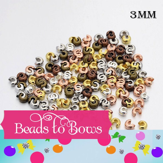 3mm Crimp Beads Covers, Gold, Silver, Antique Copper, Antique Brass Crimp Bead Covers, Jewelry And Beading Supply, Findings And Hardware