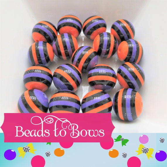 20mm Orange,Purple, Black Striped Bubblegum Beads, Chunky Resin Striped Gumball Beads, Halloween BeadsChunky Necklace Beads, Jewelry Supply