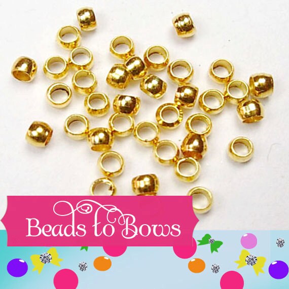 200 Gold Crimp Beads, Crimping Beads, 2mm Diameter, Crimp Bead Barrel Bead, Necklace Supply,  Beading Supply, Small Gold Crimp Bead