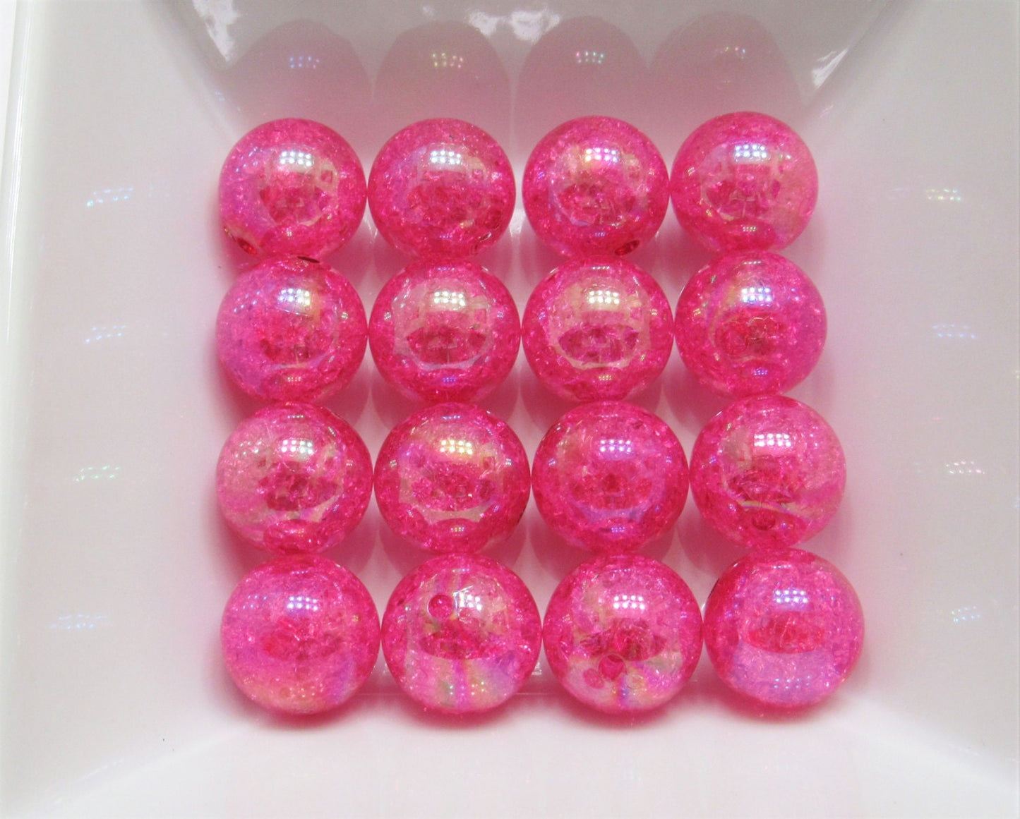 20mm Hot Pink Crackle Beads, Bubblegum Beads, Transparent Acrylic AB Crackle Bead, Round Gumball Beads, Bubblegum Necklace Supply Beads