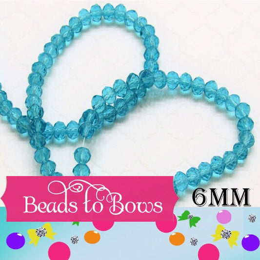 6mm X 4mm Teal Blue Glass Beads, Blue Imitate Austrian Crystal Beads, Faceted Rondelle Beads, Handmade Glass Beads, Jewelry Supply Beads