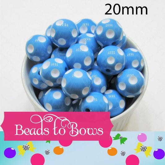 20mm Ocean Blue Polka Dot Beads, Blue Bubblegum Polka Dot Beads, Chunky Polka Dot Beads, DIY Chunky Necklace Bead, Supply Bead,