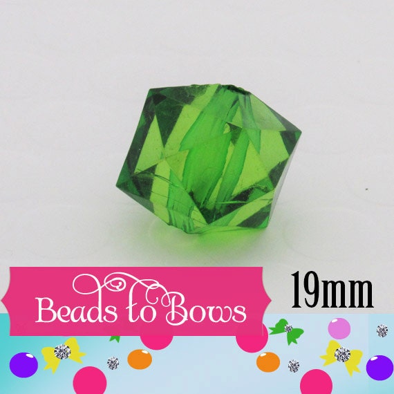 SALE 10 Ct. 1.99 19mm Green Faceted Ice Cube Bead, Chunky  Bead, Bubblegum Bead, Cubed Transparent Beads, Chunky Necklace, Jewelry Supply