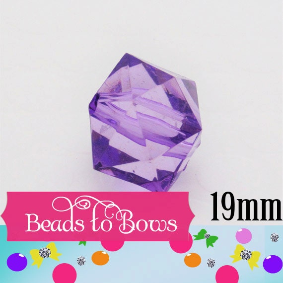 10 Ct 1.99 19mm Purple Faceted Ice Cube Bead, Chunky Ice Cube Bead, Bubblegum Bead, Transparent Bead, Chunky Necklace Jewelry Supply