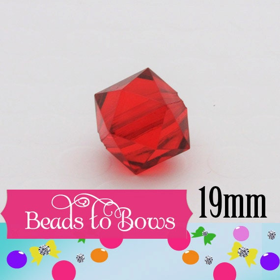 10 Ct 19mm Red Faceted Ice Cube Bead, Chunky Ice Cube Bead, Bubblegum Bead, Transparent Bead, Chunky Necklace Bead, Jewelry Supply