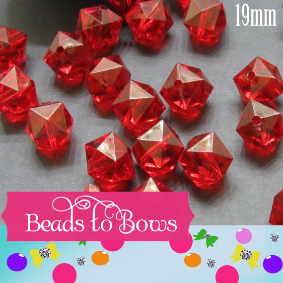 10 Ct 19mm Red Faceted Ice Cube Bead, Chunky Ice Cube Bead, Bubblegum Bead, Transparent Bead, Chunky Necklace Bead, Jewelry Supply