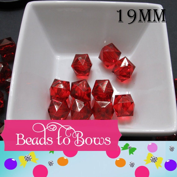 10 Ct 19mm Red Faceted Ice Cube Bead, Chunky Ice Cube Bead, Bubblegum Bead, Transparent Bead, Chunky Necklace Bead, Jewelry Supply