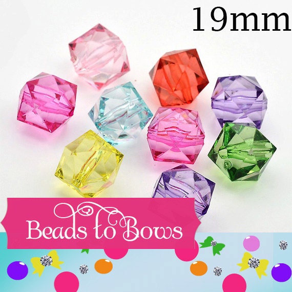 10 Ct 19mm Red Faceted Ice Cube Bead, Chunky Ice Cube Bead, Bubblegum Bead, Transparent Bead, Chunky Necklace Bead, Jewelry Supply