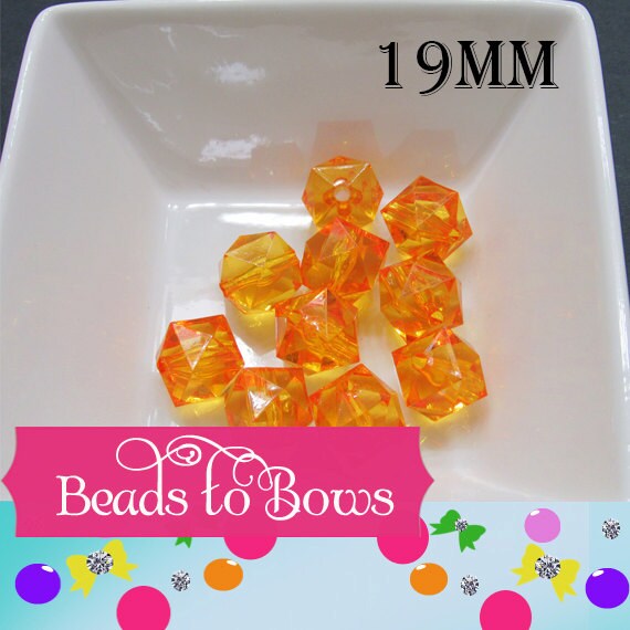 SALE 19mm 10Ct. 1.99 Orange Faceted Ice Cube Bead, Chunky Ice Cube Bead, Bubblegum Bead, Transparent Bead, Chunky Necklace Jewelry Supply