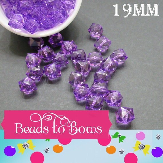 10 Ct 1.99 19mm Purple Faceted Ice Cube Bead, Chunky Ice Cube Bead, Bubblegum Bead, Transparent Bead, Chunky Necklace Jewelry Supply