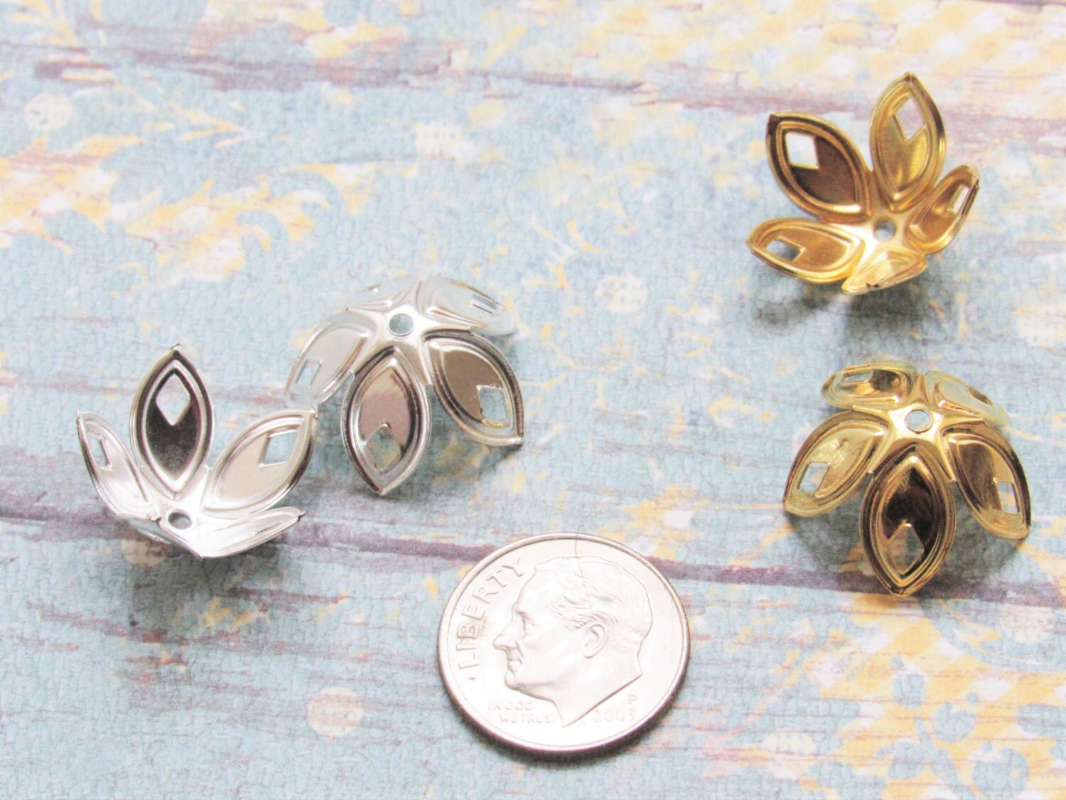 18mm Gold Flower Bead Cap, 18mm Gold Tone Flower Bead Cap, Findings, Jewelry Findings, Beading Supply