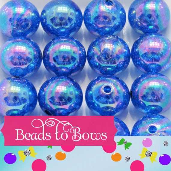 AB 20mm Blue Bubblegum Crackle Beads, Chunky Transparent AB Crackle Beads, Acrylic Round Gumball Beads, Bubblegum Necklace Supply,