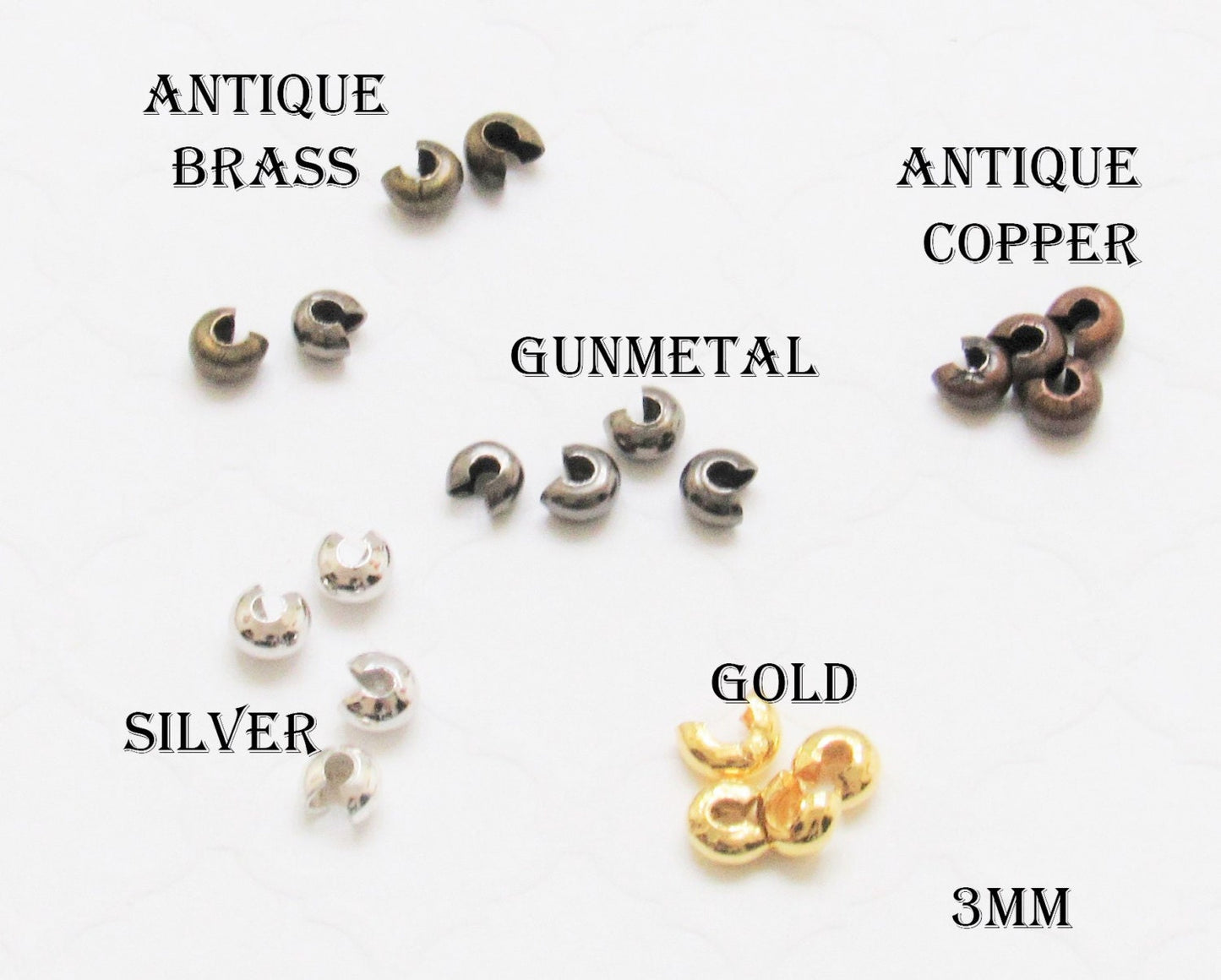 3mm Crimp Beads Covers, Gold, Silver, Antique Copper, Antique Brass Crimp Bead Covers, Jewelry And Beading Supply, Findings And Hardware