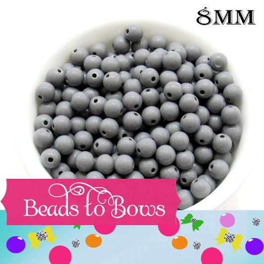 100 light Grey 8mm Bubblegum Beads, Gumball Beads, Round Acrylic Beads, Bubblegum Beads, Chunky Necklace Supply Bead, Chunky Bead Supply