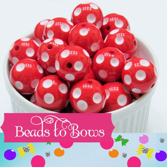 Red 20mm Polka Dot Beads, Chunky Bubblegum Beads, Gumball Beads, Polka Dot Bubblegum Beads, Chunky Necklace Beads, Chunky Supply Bead