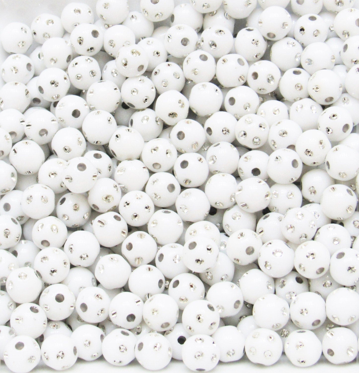 8mm White Bling Bubblegum Beads, Chunky Bubblegum Beads, Acrylic Beads, Chunky Necklace Supply Beads, Chunky Gumball Beads