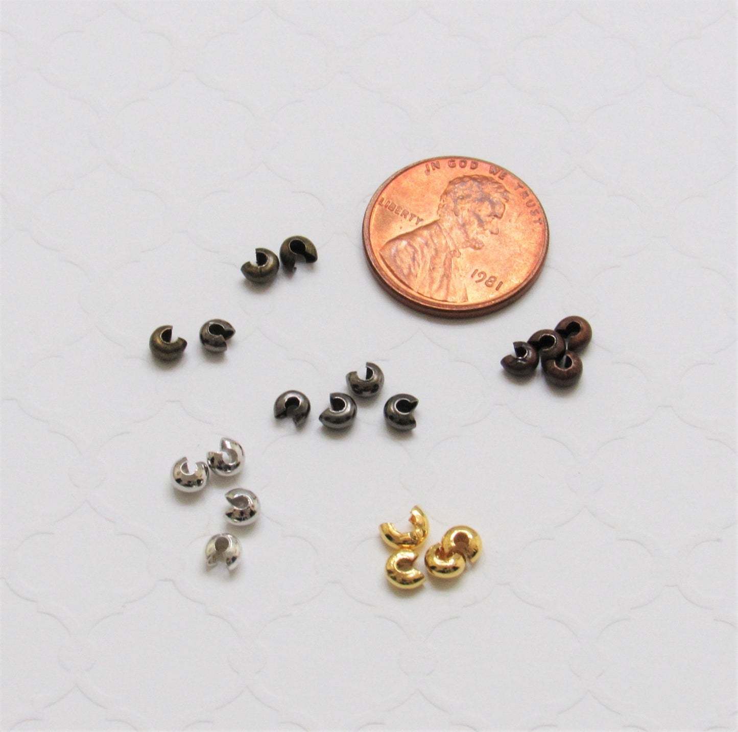 3mm Crimp Beads Covers, Gold, Silver, Antique Copper, Antique Brass Crimp Bead Covers, Jewelry And Beading Supply, Findings And Hardware