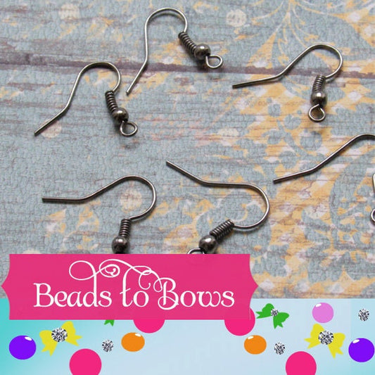 10 Pair Gun Metal Earring Hooks And Ear Nuts, Earring Wires, Bead And Coil Fish Hook, Jewelry Findings and Supplies, Earring Wires, Supplies