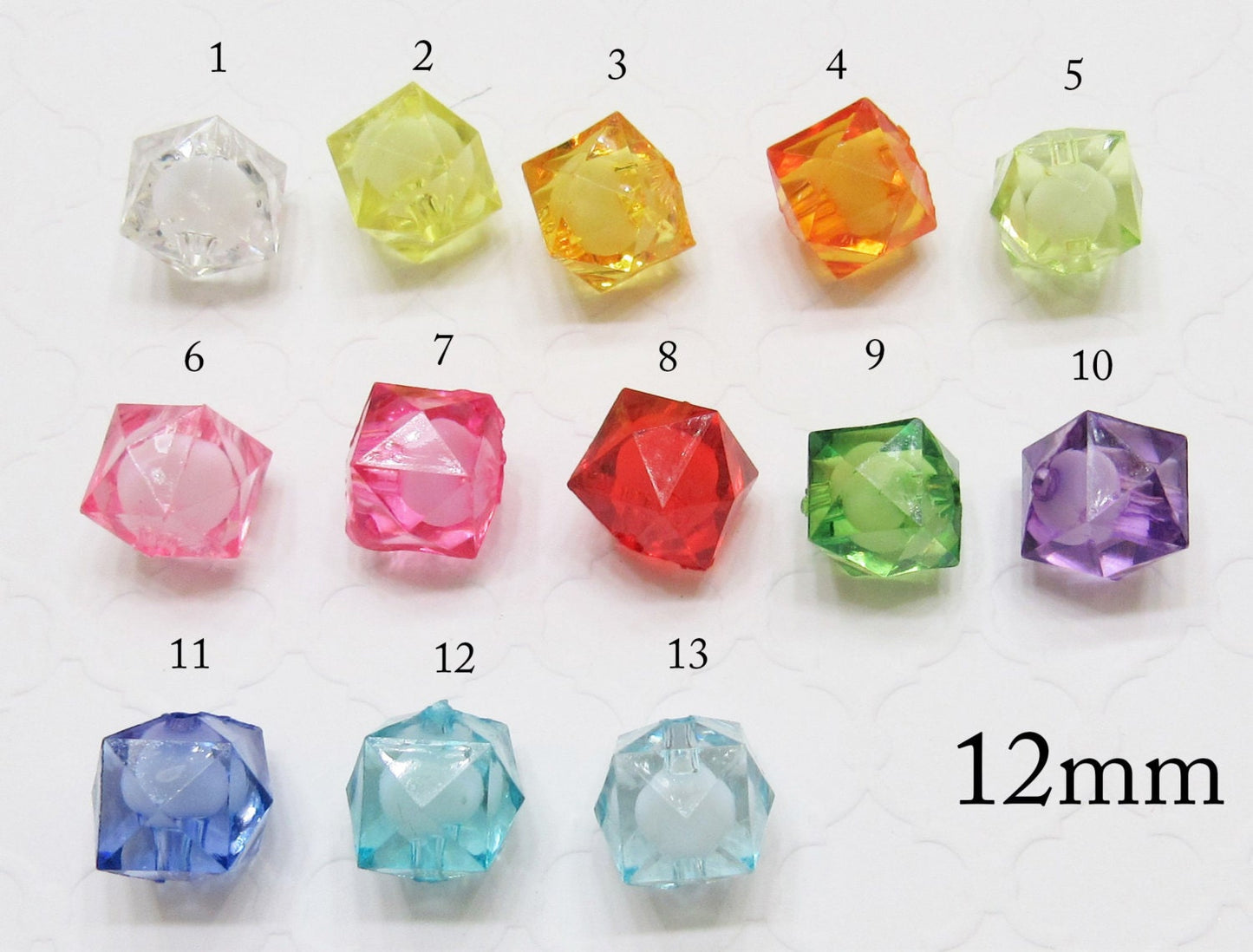 Cubed 12mm Bead In Bead, Transparent Faceted Bubblegum Bead, Gumball Bead, Chunky Necklace Supply, Bubblegum Bead, Chunky Bead