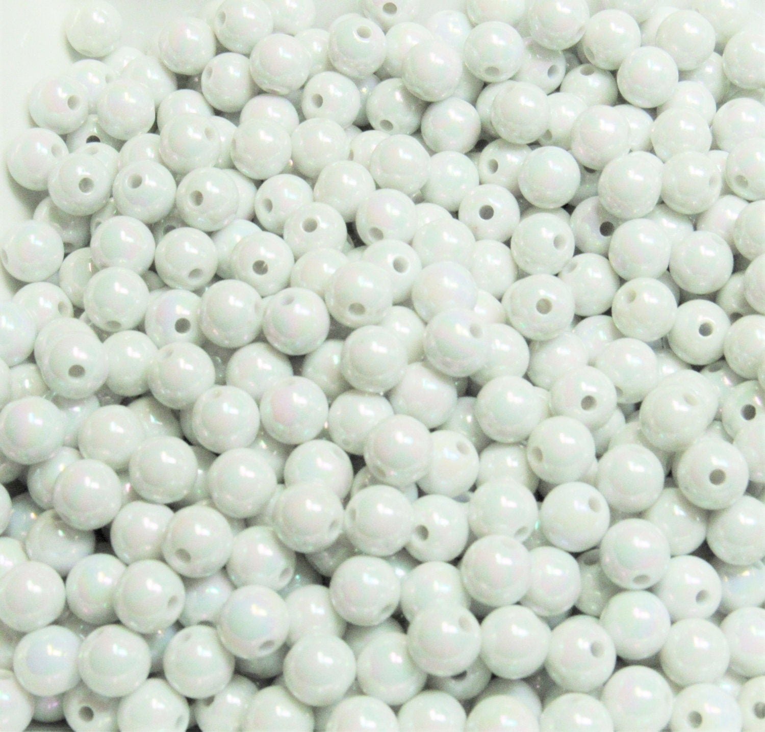 8mm AB White Bubblegum Beads, Aurora Borealis Beads, Gumball Bead, Chunky Necklace Supply Beads, Fairy Kawkii AB Beads, Bubblegum Beads