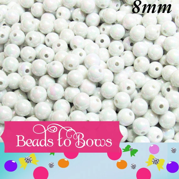 8mm AB White Bubblegum Beads, Aurora Borealis Beads, Gumball Bead, Chunky Necklace Supply Beads, Fairy Kawkii AB Beads, Bubblegum Beads