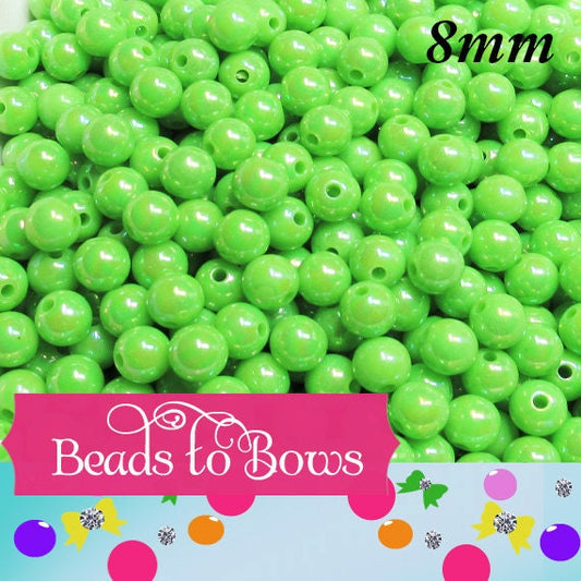 8mm AB Lime Green Bubblegum Beads, Aurora Borealis Beads, Gumball Beads, Chunky Necklace Supply, Fairy Kawkii AB Beads, Bubblegum Beads