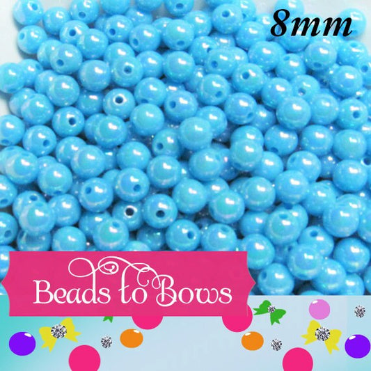 SALE 8mm AB Blue Bubblegum Beads, Aurora Borealis Beads, Gumball Beads, Chunky Necklace Supply Beads, Fairy Kawkii AB Beads, Bubblegum Beads