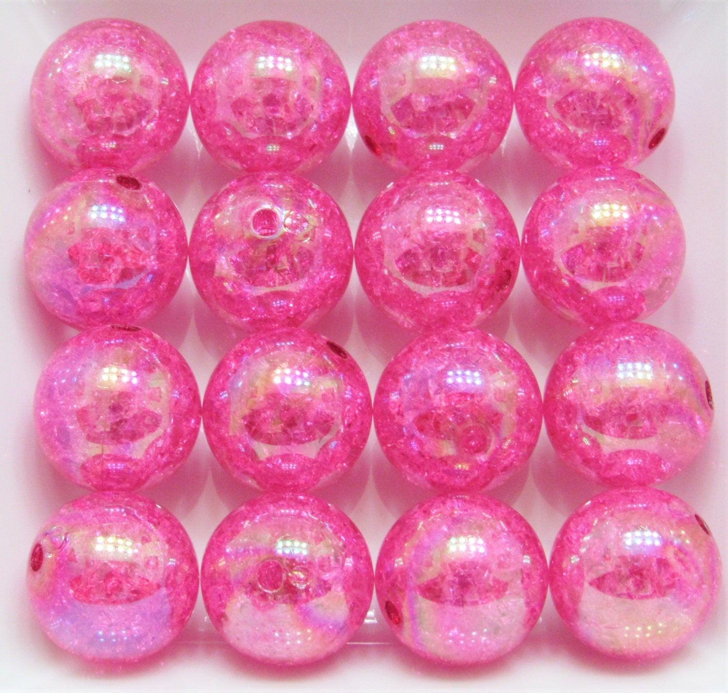 20mm Hot Pink Crackle Beads, Bubblegum Beads, Transparent Acrylic AB Crackle Bead, Round Gumball Beads, Bubblegum Necklace Supply Beads