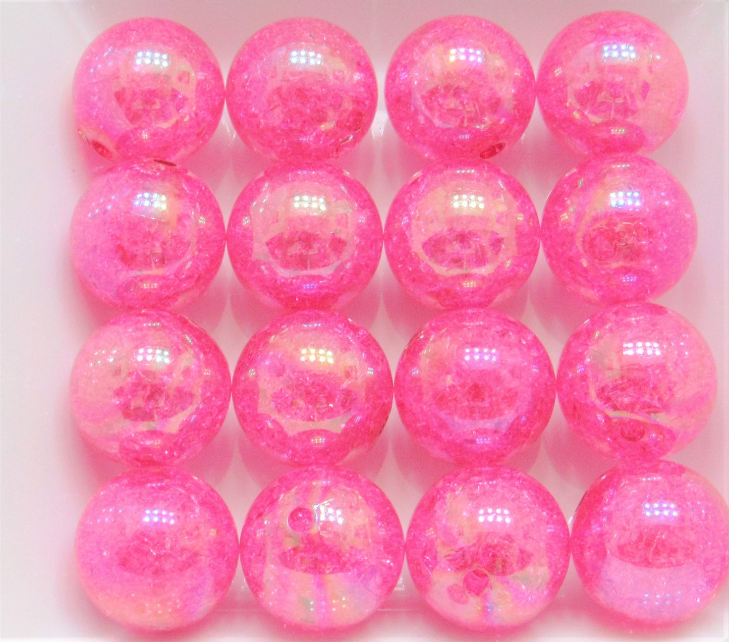 20mm Hot Pink Crackle Beads, Bubblegum Beads, Transparent Acrylic AB Crackle Bead, Round Gumball Beads, Bubblegum Necklace Supply Beads