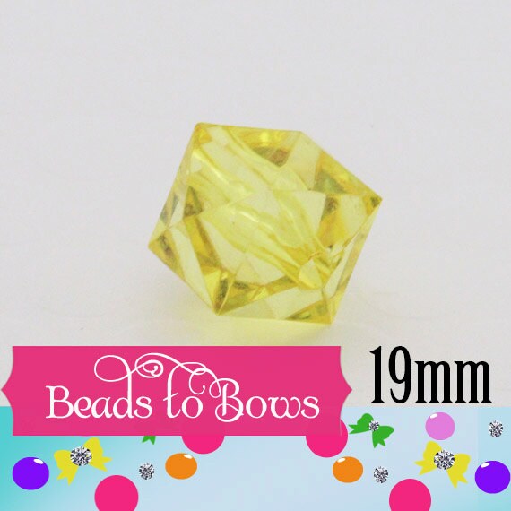 19mm 10 CT.Y ellow Faceted Ice Cube Bead, Chunky Ice Cube Bead, Bubblegum Bead,  Transparent Bead, Chunky Necklace, Jewelry Supply