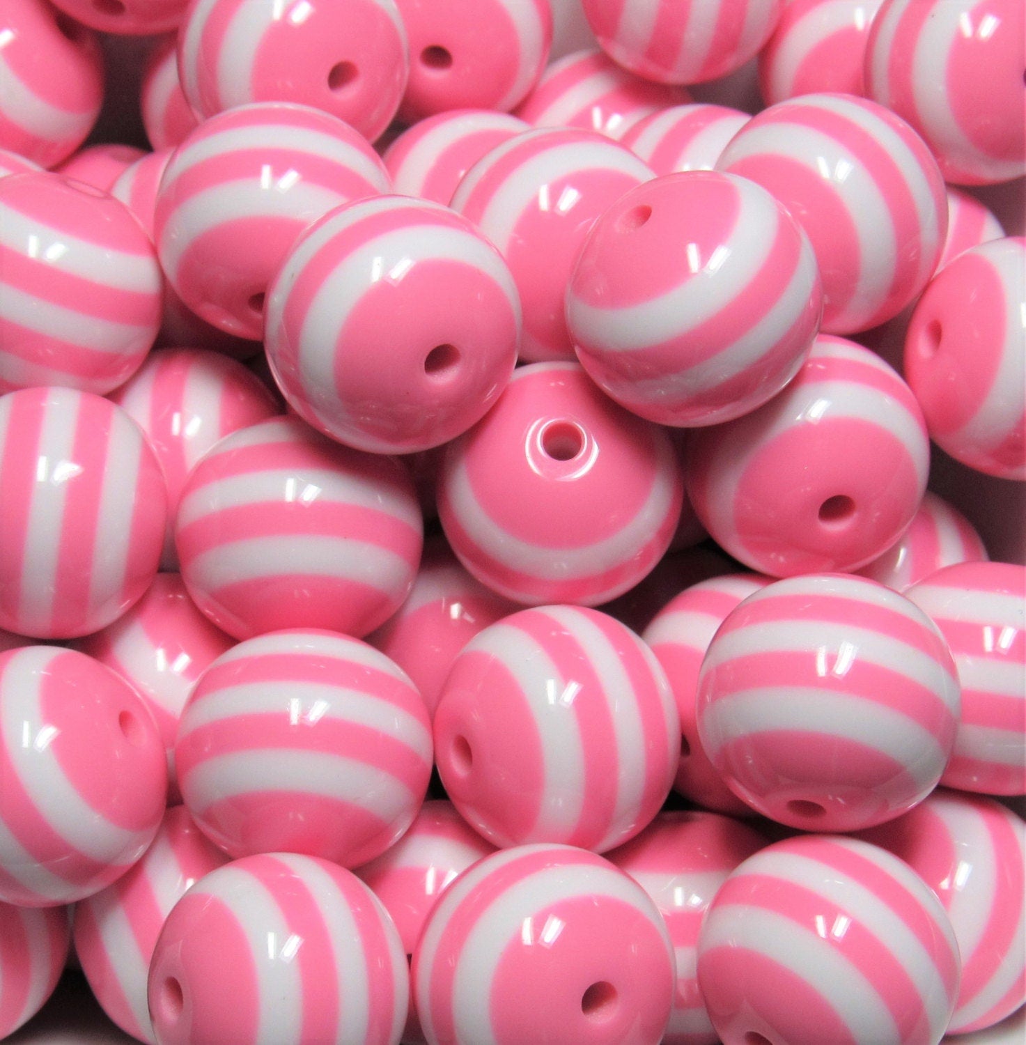 20mm Light Hot  Pink Striped Bubblegum Beads, Chunky Beads, Resin Striped Gumball Beads,  Chunky Necklace Supply, Bubble Gum Beads