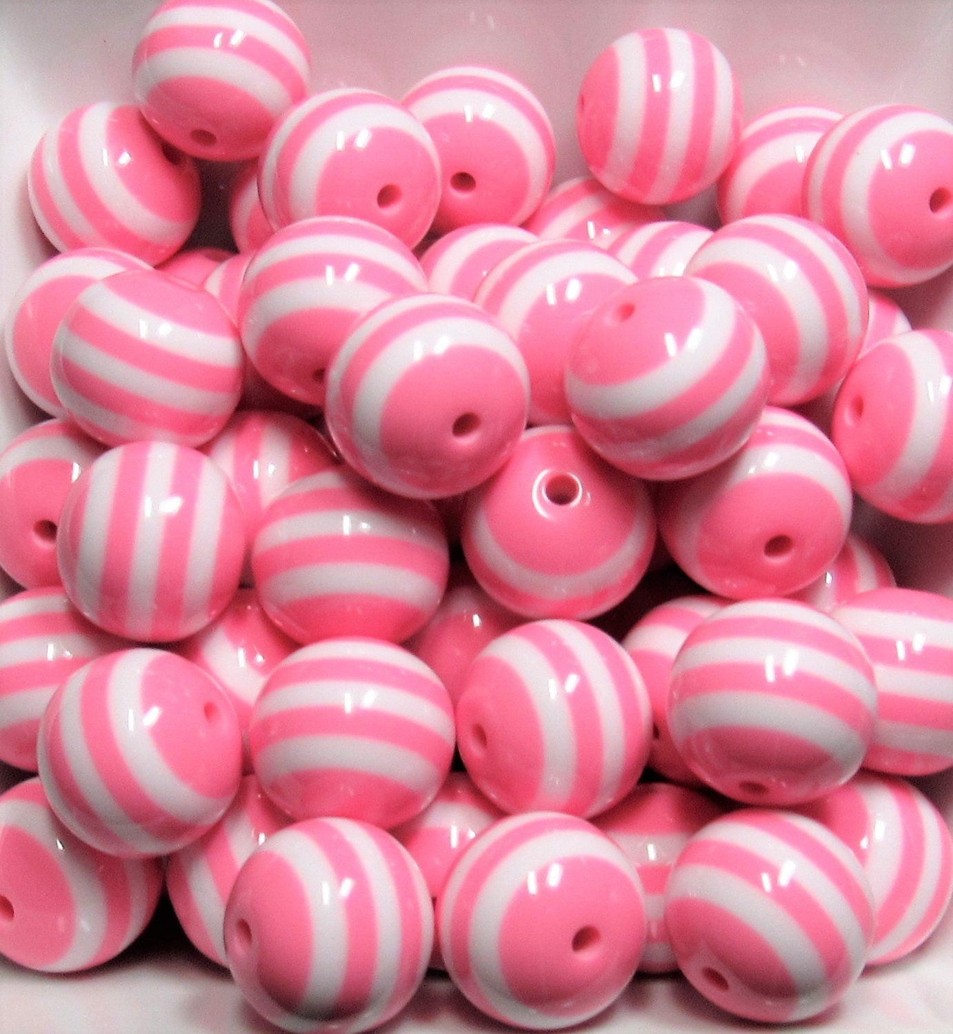 20mm Light Hot  Pink Striped Bubblegum Beads, Chunky Beads, Resin Striped Gumball Beads,  Chunky Necklace Supply, Bubble Gum Beads