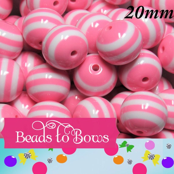 20mm Light Hot  Pink Striped Bubblegum Beads, Chunky Beads, Resin Striped Gumball Beads,  Chunky Necklace Supply, Bubble Gum Beads