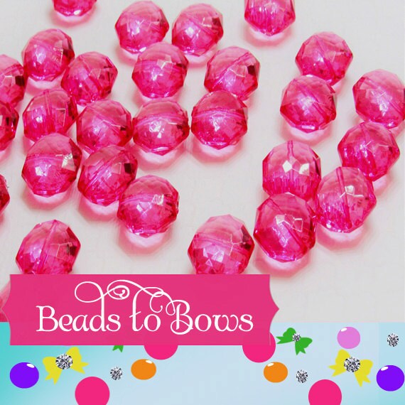 25mm Hot Pink Translucent Bead, Faceted Acrylic Bead, Flat Octogon Beads, Crystal Clear Hot Pink Faceted Bubblegum Bead, Chunky Bead Supply