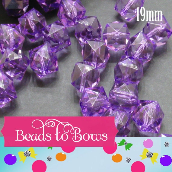 10 Ct 1.99 19mm Purple Faceted Ice Cube Bead, Chunky Ice Cube Bead, Bubblegum Bead, Transparent Bead, Chunky Necklace Jewelry Supply