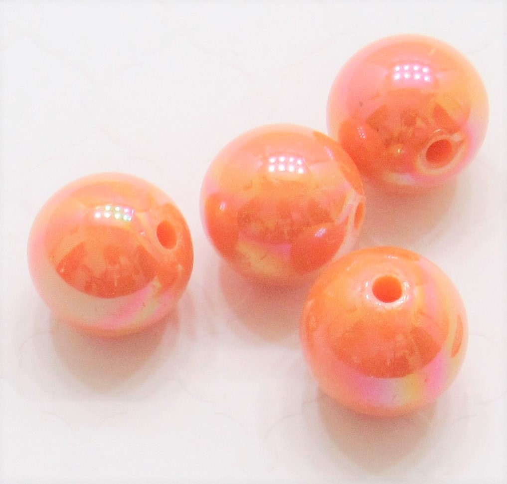 10Ct. 20mm AB Orange Beads, Bubblegum Beads, Chunky Bubblegum Bead, Chunky Bubblegum Supply, Round Acrylic AB Bubblegum Beads,