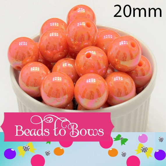 10Ct. 20mm AB Orange Beads, Bubblegum Beads, Chunky Bubblegum Bead, Chunky Bubblegum Supply, Round Acrylic AB Bubblegum Beads,