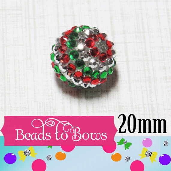 20mm Red, Green, Silver, Bubblegum Striped Rhinestone Beads, Christmas Beads, Chunky Gumball Beads, Bubblegum Necklace Bead Supply,