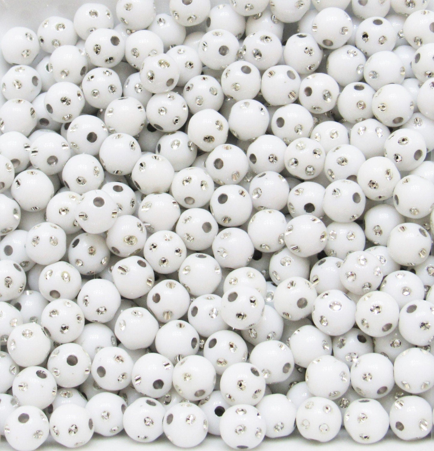 8mm White Bling Bubblegum Beads, Chunky Bubblegum Beads, Acrylic Beads, Chunky Necklace Supply Beads, Chunky Gumball Beads