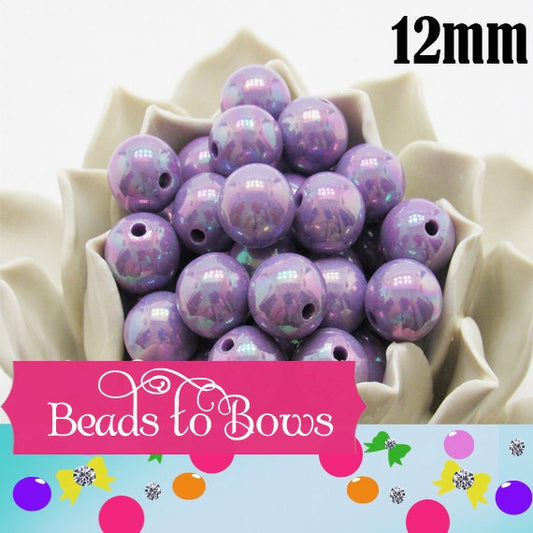 12mm AB Purple Iridescent Bubblegum Bead, Gumball Bead, Chunky Bling Beads, Gumball Bead Chunky Necklace Supply Bead, Rainbow look Bead