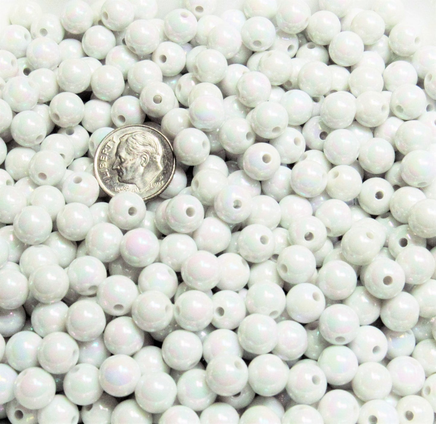 8mm AB White Bubblegum Beads, Aurora Borealis Beads, Gumball Bead, Chunky Necklace Supply Beads, Fairy Kawkii AB Beads, Bubblegum Beads