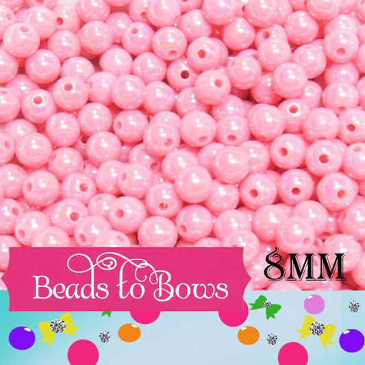 8mm AB Pink Bubblegum Beads, Aurora Borealis Beads, Gumball Beads, Chunky Necklace Supply Beads, Fairy Kawkii AB Beads, Bubblegum Beads