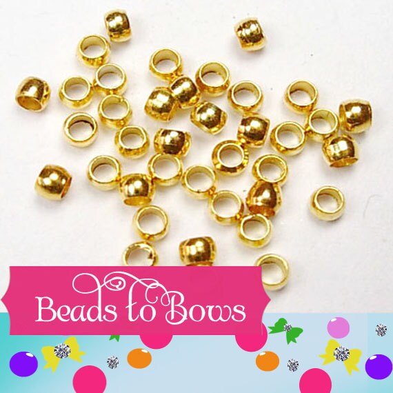 200 Gold Crimp Beads, Crimping Beads, 2mm Diameter, Crimp Bead Barrel Bead, Necklace Supply,  Beading Supply, Small Gold Crimp Bead